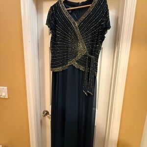 J Kara Navy and Gold Beaded Maxi Dress